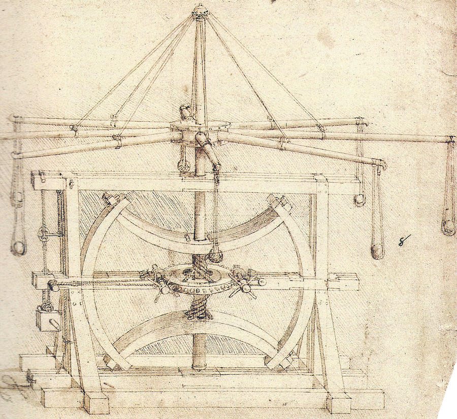 Leonardo da Vinci, study of a flywheel and perpetual-motion wheel